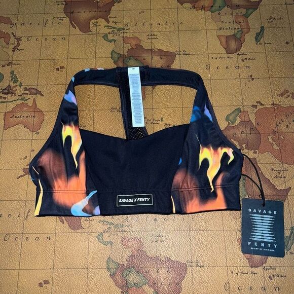 Savage X Fenty black caviar up in flames sports bra bralette size S - Picture 5 of 8